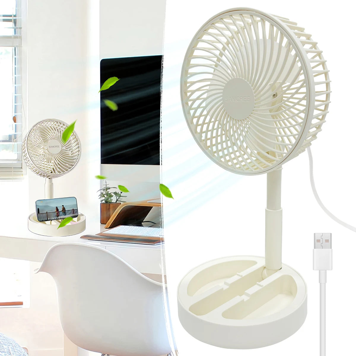 USB Direct Plug-In Small Fan Portable Cooling Fan Household Foldable Desktop Air Circulator for Indoor Outdoor
